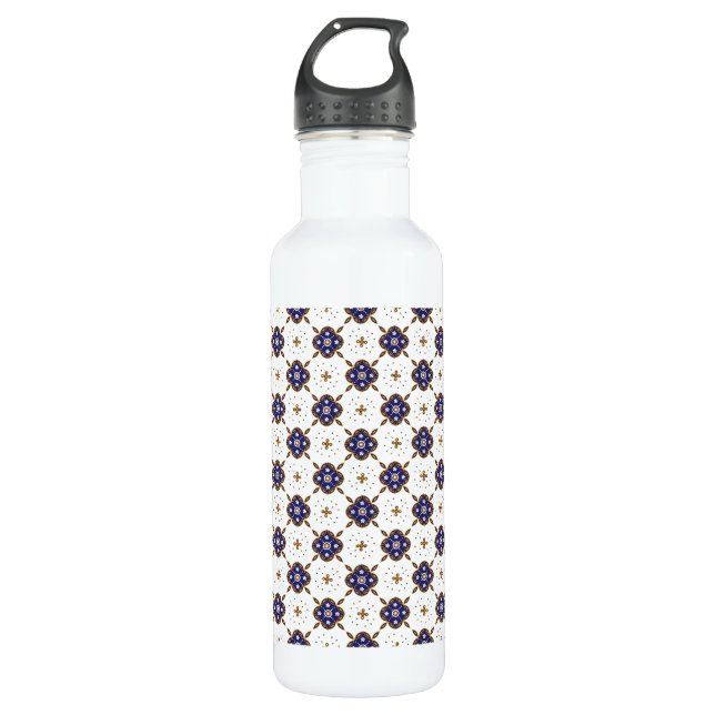 Bouteille D'eau En Acier Inoxydable Motif de fleurs bleu profond (Devant)