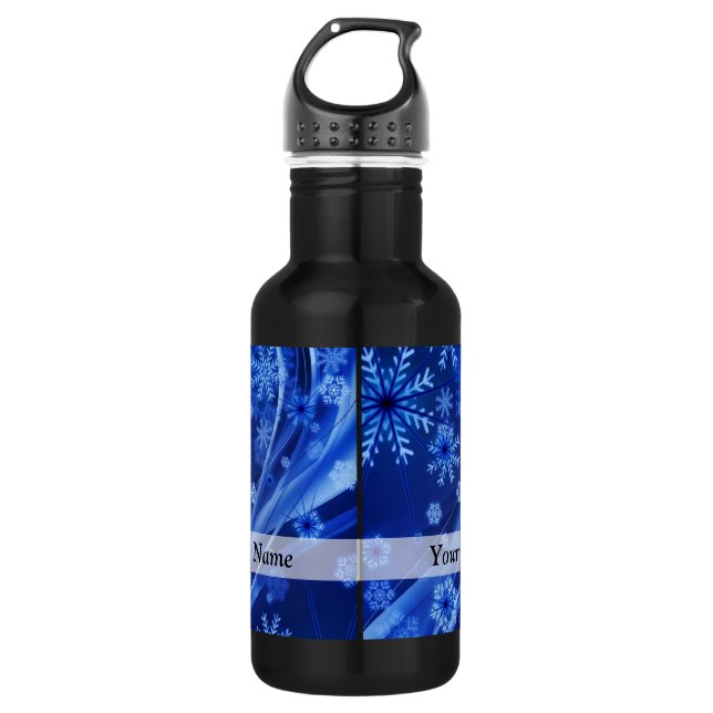 Bouteille D'eau En Acier Inoxydable Motif de snowflake numérique bleu (Devant)