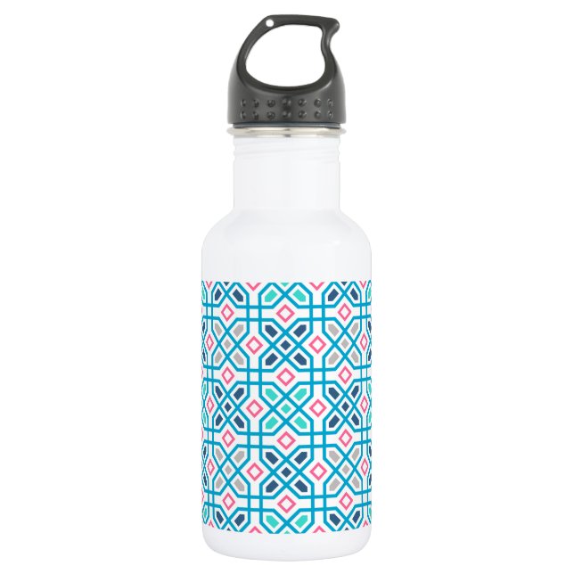 Bouteille D'eau En Acier Inoxydable Motif géométrique rose et bleu chaud (Devant)