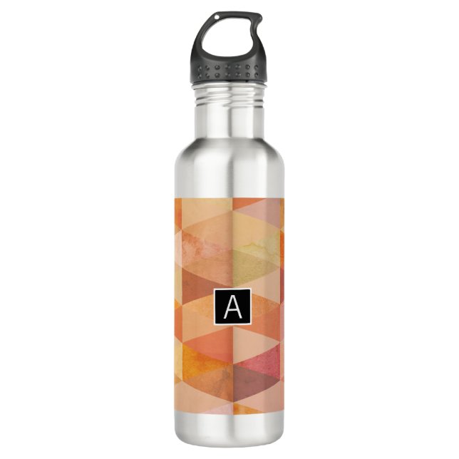 Bouteille D'eau En Acier Inoxydable Motif géométrique Triangle souple | Monogramme (Devant)