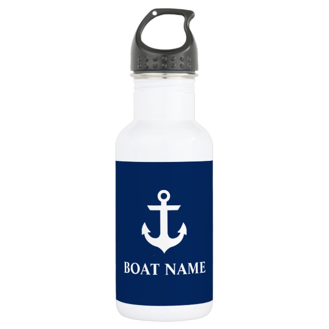Bouteille D'eau En Acier Inoxydable Nom du bateau nautique Ancre Marine Bleu (Devant)