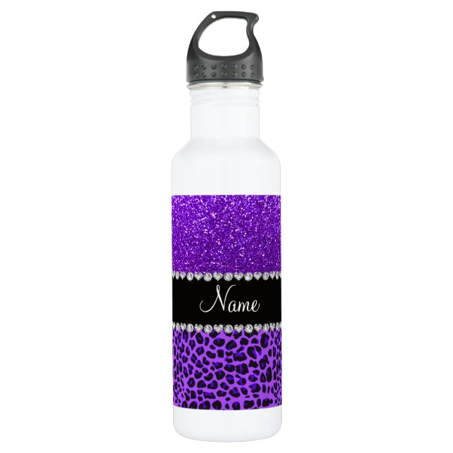 Bouteille D'eau En Acier Inoxydable Nom personnalisé leopard violet indigo violet part (Devant)