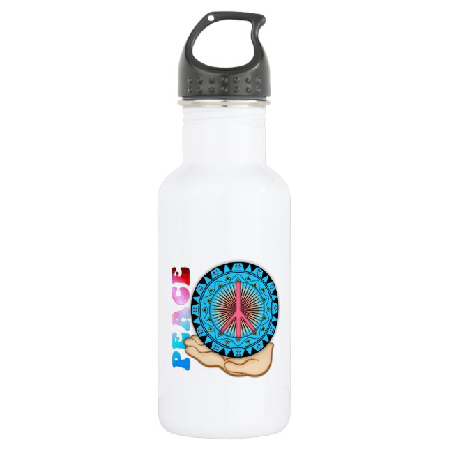 Bouteille D'eau En Acier Inoxydable Paix ~ Soleil (Devant)