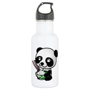 Bouteille D'eau En Acier Inoxydable Panda mignon mangeant du riz de la cuvette avec