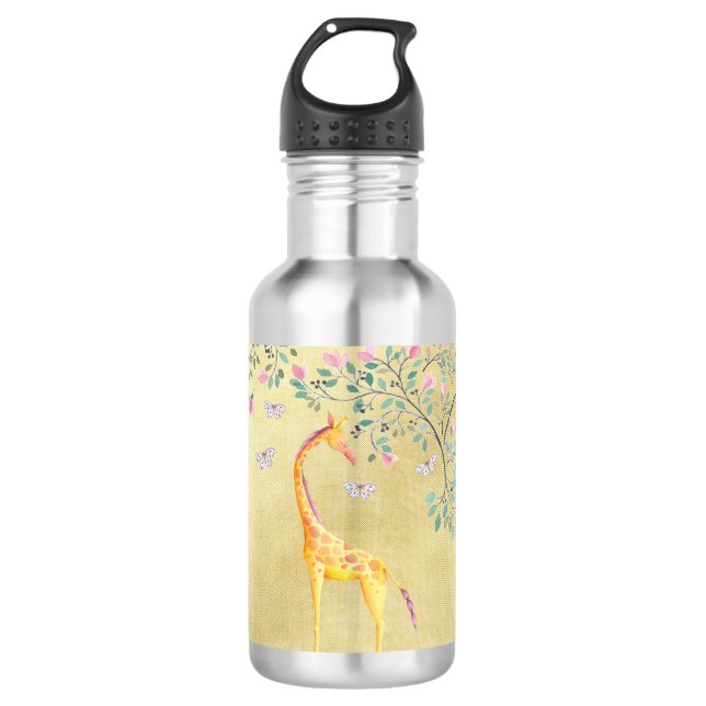 Bouteille D'eau En Acier Inoxydable Papillons et fleur de girafe d'aquarelle (Devant)