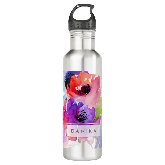 Bouteille D'eau En Acier Inoxydable PixDezines Floral/Aquarelle/Rose d'eau (Devant)