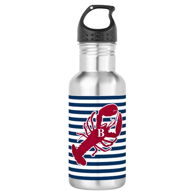 Bouteille D'eau En Acier Inoxydable Rayure blanche bleue de monogramme rouge nautique (Devant)