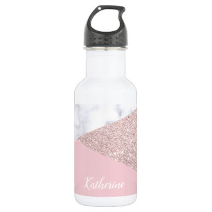 Bouteille D'eau En Acier Inoxydable Rose de marbre blanc de parties scintillantes