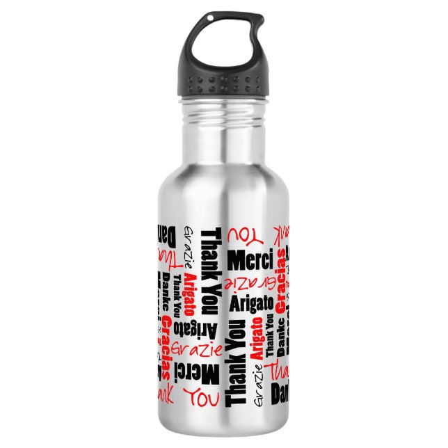 Bouteille D'eau En Acier Inoxydable Rouge noir Merci mot Cloud (Devant)