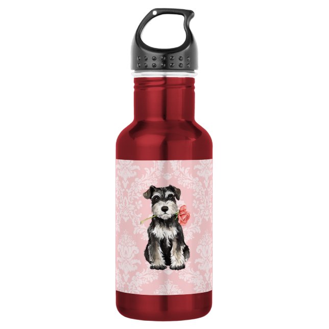 Bouteille D'eau En Acier Inoxydable Schnauzer de rose de Valentine mini (Devant)