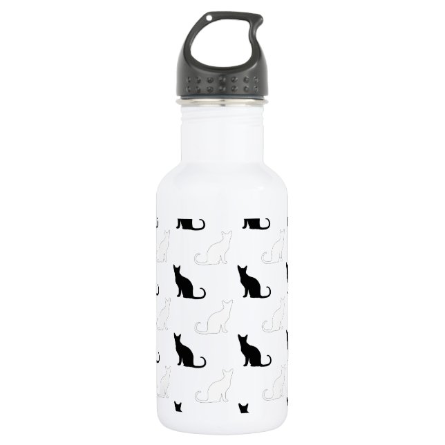 Bouteille D'eau En Acier Inoxydable Silhouettes de chats noirs et blancs (Devant)