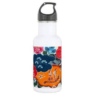 Bouteille D'eau En Acier Inoxydable Textile japonais Kimono vintage (Bingata)