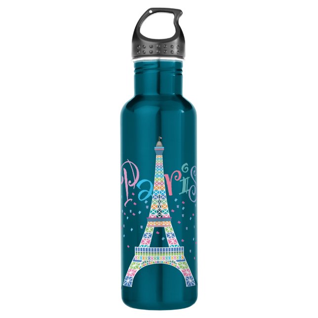 Bouteille D'eau En Acier Inoxydable Tour Eiffel Confetti 24 oz. Bleu Électrique (Devant)