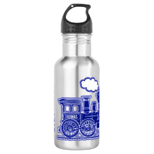 Bouteille D'eau En Acier Inoxydable Train bleu foncé enfants garçons nom complet boute