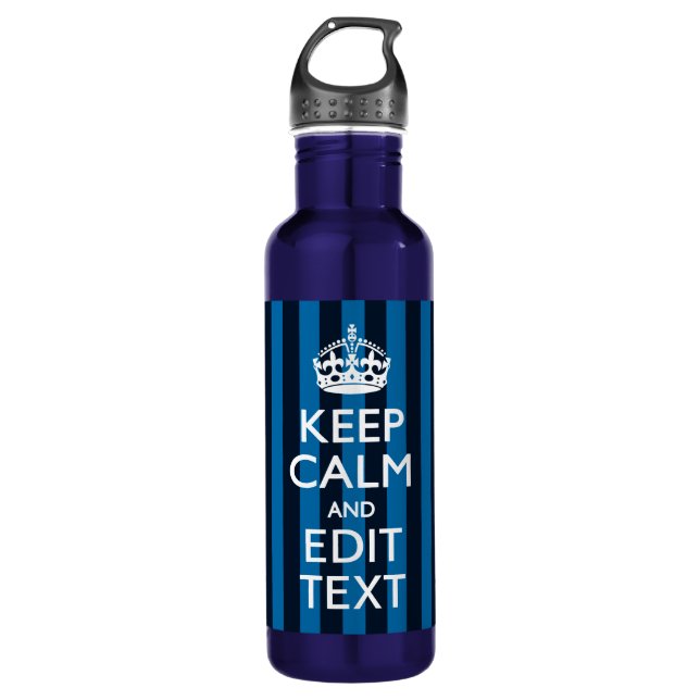 Bouteille D'eau En Acier Inoxydable Votre texte sur Garder Calme Bleu Stripes (Devant)