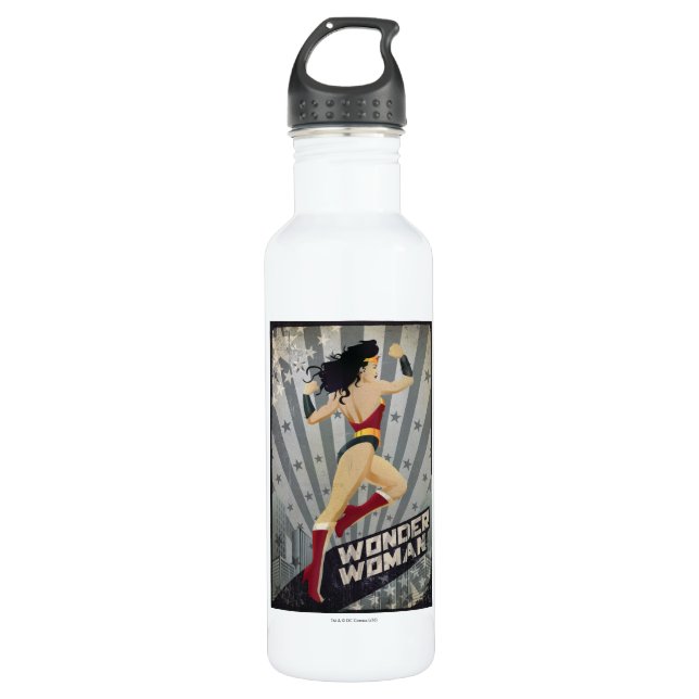 Bouteille D'eau En Acier Inoxydable Wonder Woman Retro City Sunburst and Stars (Devant)