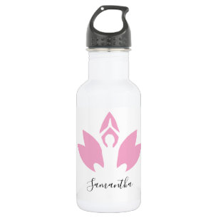 Bouteille D'eau En Acier Inoxydable Yoga, Lotus rose, silhouette, manuscrit moderne,