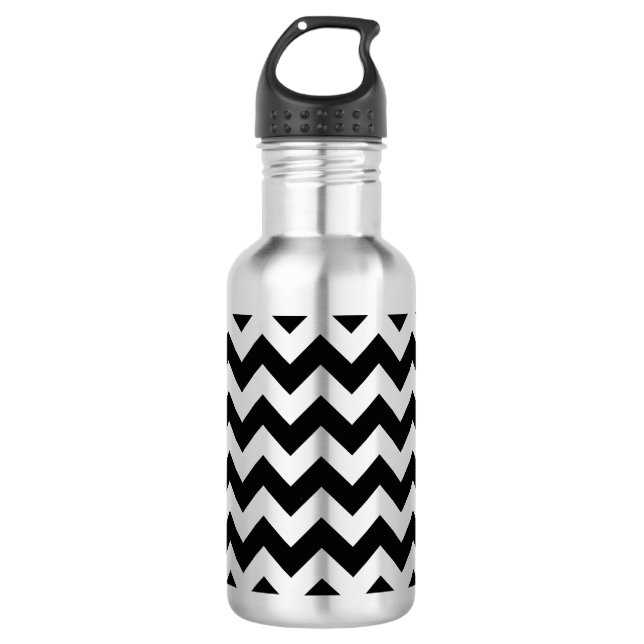 Bouteille D'eau En Acier Inoxydable Zigzag noir et argent (Devant)
