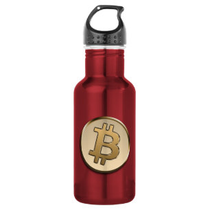 Bouteille d'eau en Bitcoin doré - ROUGE