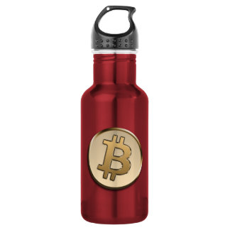 Bouteille d'eau en Bitcoin doré - ROUGE