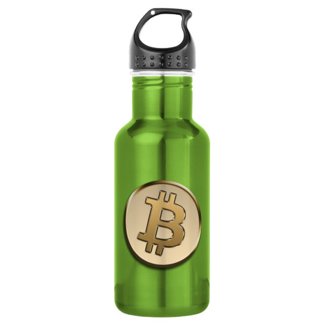 Bouteille d'eau en Bitcoin doré - VERT (Devant)