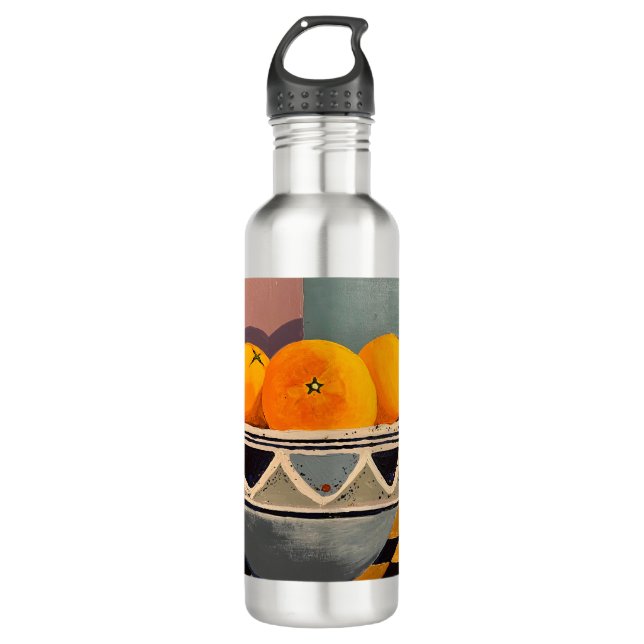 Bouteille d'eau en métal avec oranges design (Devant)