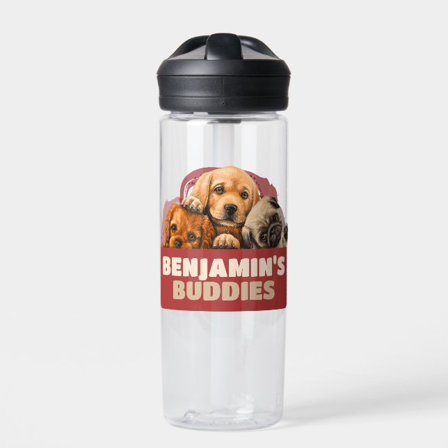 Bouteille D'eau Enfant's Chien Chien Amis Personnalisable Rouge Br (Extérieur)