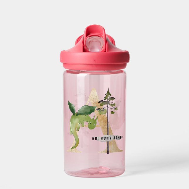 Bouteille D'eau Enfants Dragon Nom Personnalisé Monogramme A Schoo (Avant)