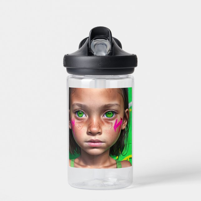 Bouteille D'eau Enfants tribaux | Yeux verts de la fille stoïque f (Avant)