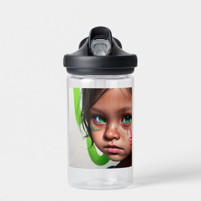 Bouteille D'eau Enfants tribaux | Yeux verts de petite fille futur (Avant)
