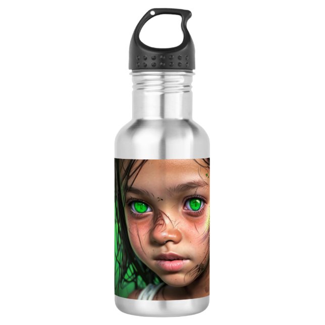 Bouteille D'eau Enfants tribaux | Yeux verts futuristes (Devant)