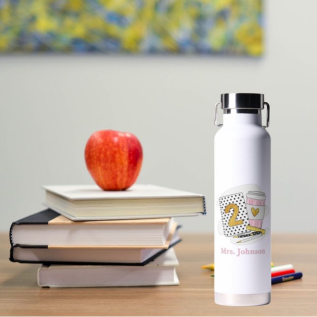 Bouteille D'eau Enseignant de 2e année blanc Carnet préppie café (Créateur téléchargé)