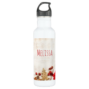 Bouteille D'eau Équipe cycliste Christmas sur Rustic Wooden Board
