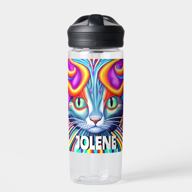 Bouteille D'eau Étiquette personnalisé | Chat Kitty Mystique uniqu (Extérieur)