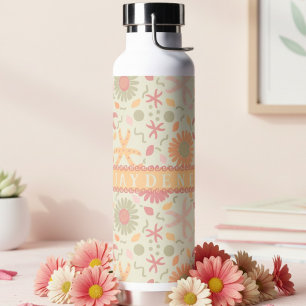 Bouteille D'eau Étoile de mer pastel et fleurs