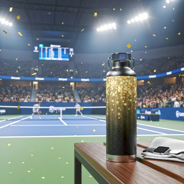 Bouteille D'eau Etoiles arc-en-ciel Gold Space (Glamorous Gold Stars Falling Confetti Black Space Water Bottle)