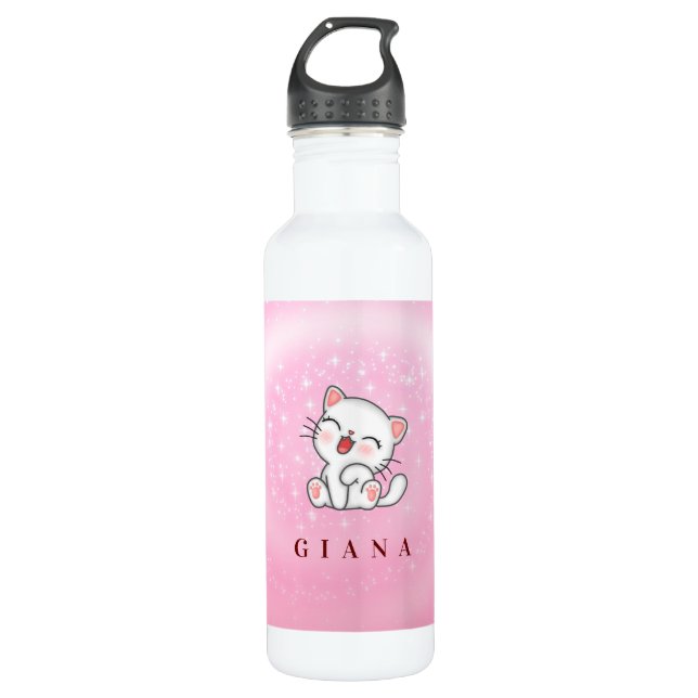 Bouteille D'eau Étoiles blanches sur Arrière - plan rose (Devant)