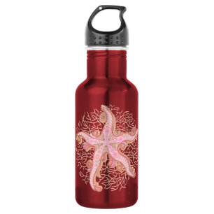 Bouteille D'eau Étoiles de mer et motif pastel rose corail
