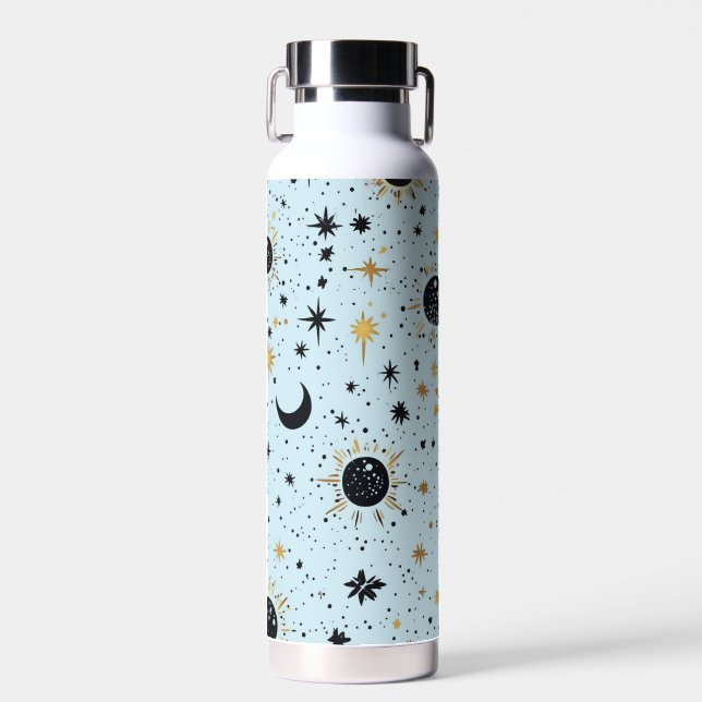 Bouteille D'eau Étoiles noires, dorées et bleues célestes de la lu (Avant)