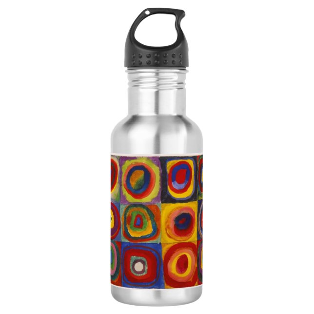 Bouteille D'eau Étude de couleur : Carrés avec cercles concentrés (Devant)