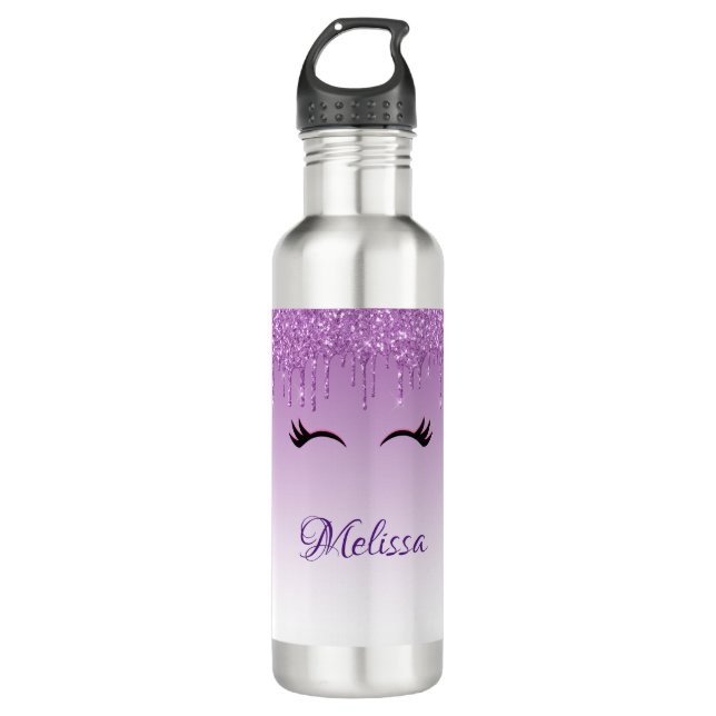 Bouteille D'eau Eyelashes rose et noir élégant sur Parties scintil (Devant)