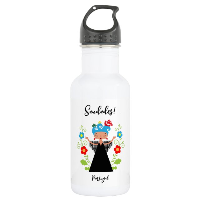 Bouteille D'eau Fado chanteuse avec caravelle portugaise (Devant)