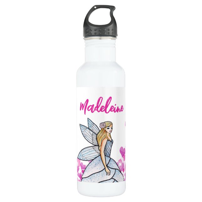 Bouteille D'eau Fairy Princess Pink Hearts Illustration de mode (Devant)