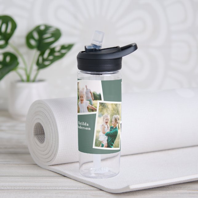 Bouteille D'eau Famille multi-photo moderne sauge vert simple fami (Yoga)