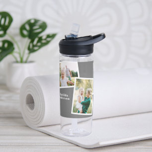 Bouteille D'eau Famille multiphoto moderne gris simple cadeau fami