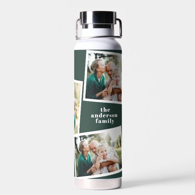 Bouteille D'eau Famille multiphoto moderne vert simple famille (Arrière)
