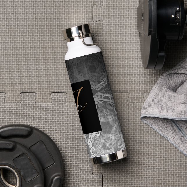 Bouteille D'eau Faux Argent ornemental et Or Noir Monogramme (Couvercle)
