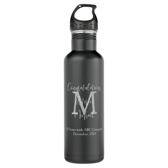 Bouteille D'eau Félicitations pour le Monogramme de retraite Noir (Devant)