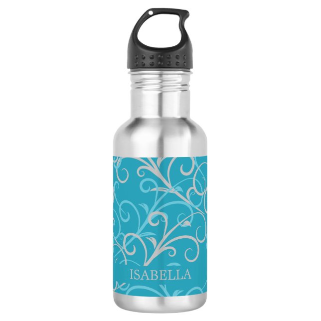 Bouteille D'eau Feminine Aqua Blue Swirl Personnalisé (Devant)
