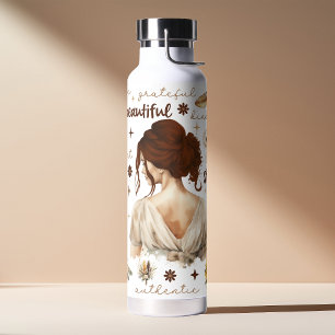 Bouteille D'eau Femme à l'aquarelle avec cheveux roux affirmation 